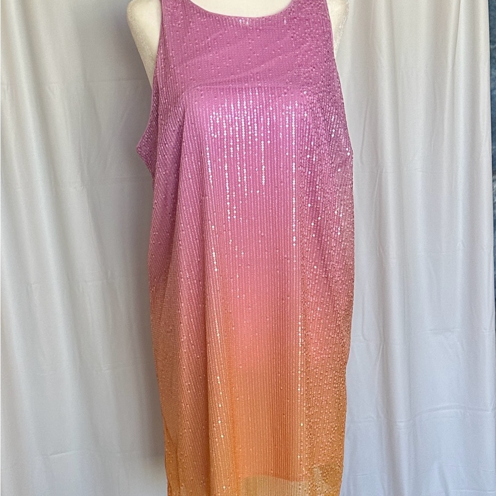 Elegant Pink and Orange Gradient Sleeveless Dress XL